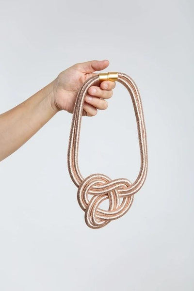 Rose Gold metallic thread cord Exceptional knot Necklace - Tushi's